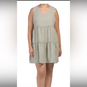 Lucky Brand Dress V-Neck sleeveless Tiered 100% Linen Size 3X Crochet Trim NWT